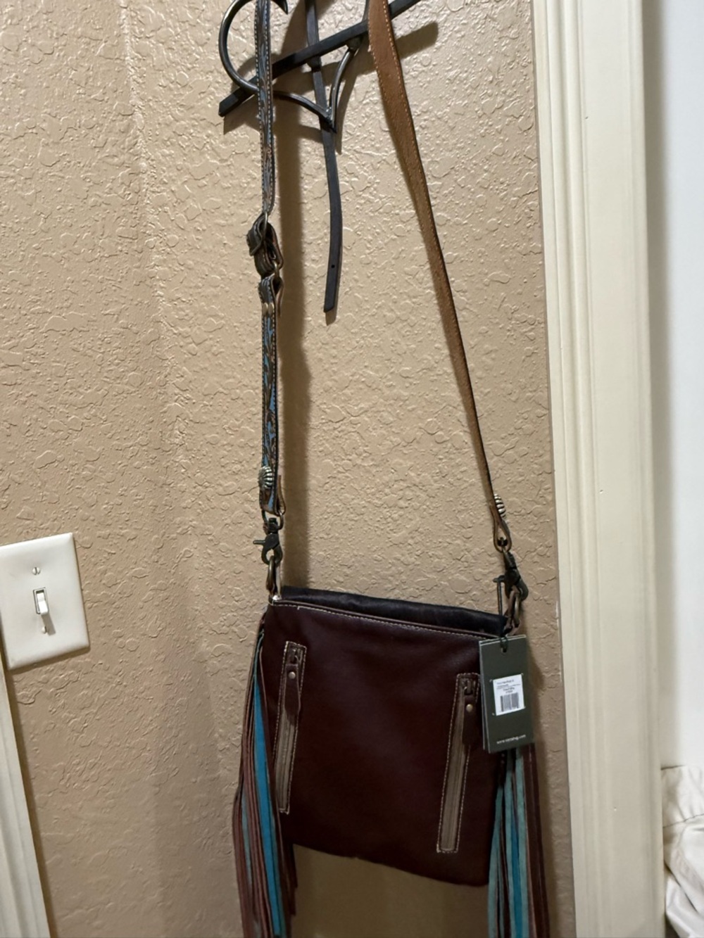 Myra Bag Black & Turquoise Cowhide Fringe Crossbody - Picture 6 of 6